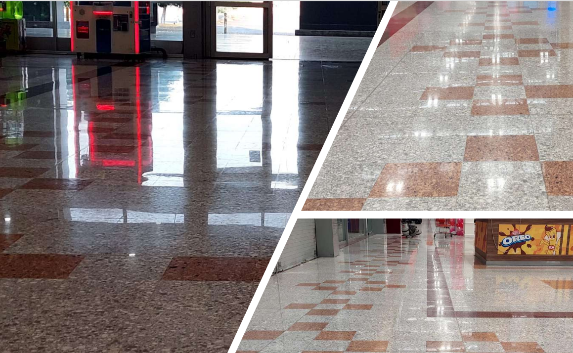 Proyecto HPS de desbaste, pulido y abrillantado de terrazo en Tiendas Soriana